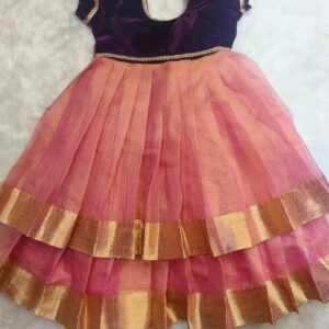 Peach with wine velvet Tissue Frock